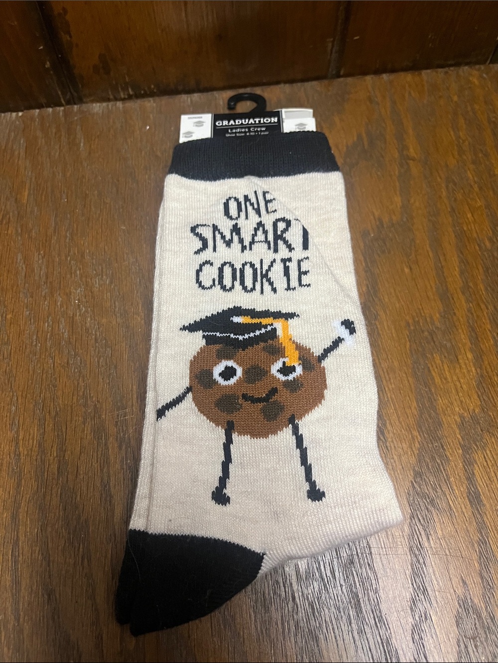 One Smart Cookie Graduation Socks - Cream & Black